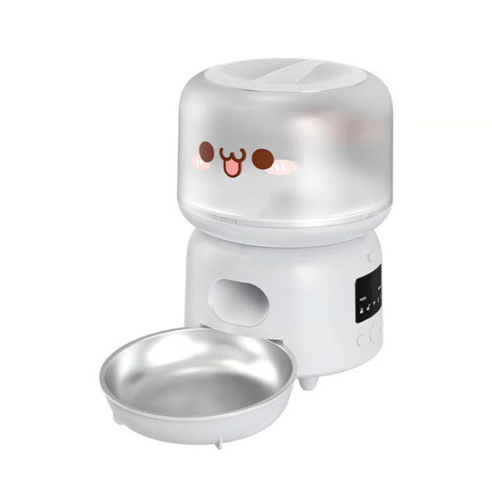 猫と小型犬用のスマート自動給餌器3L、petopop.com製、かわいい顔のデカール付き。