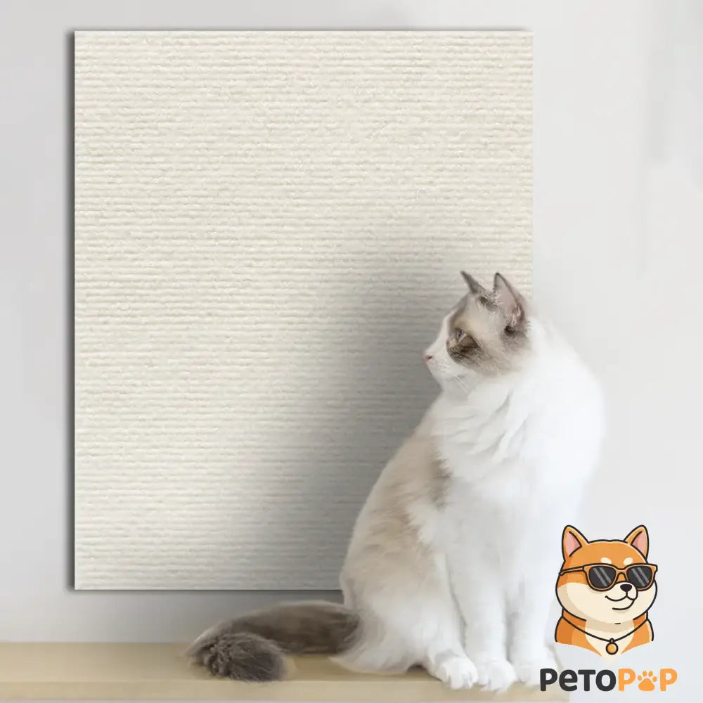 【PetoPop】DIY 貼れる猫用爪とぎマット|自由自在にカット可能・壁やソファの家具保護に・強力吸着カーペット アイボリーホワイト / 30x30CM