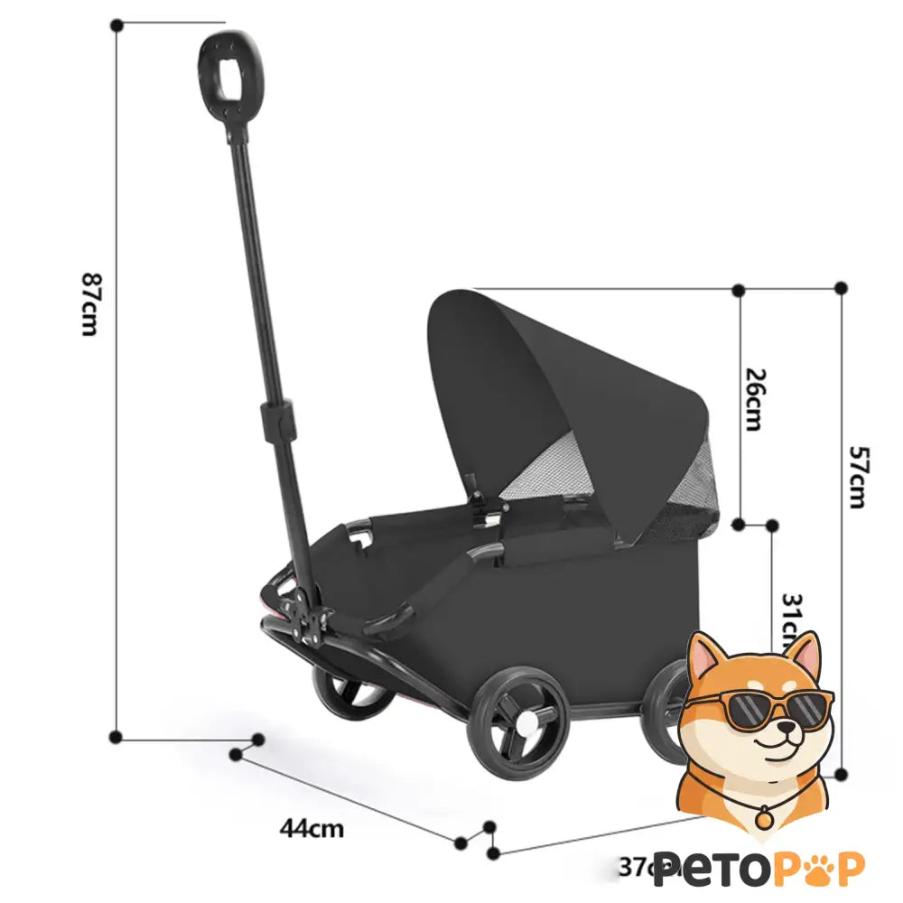 4輪ペットストローラー｜小型・中型犬猫用キャリーカート サンカバー付き｜Petopop