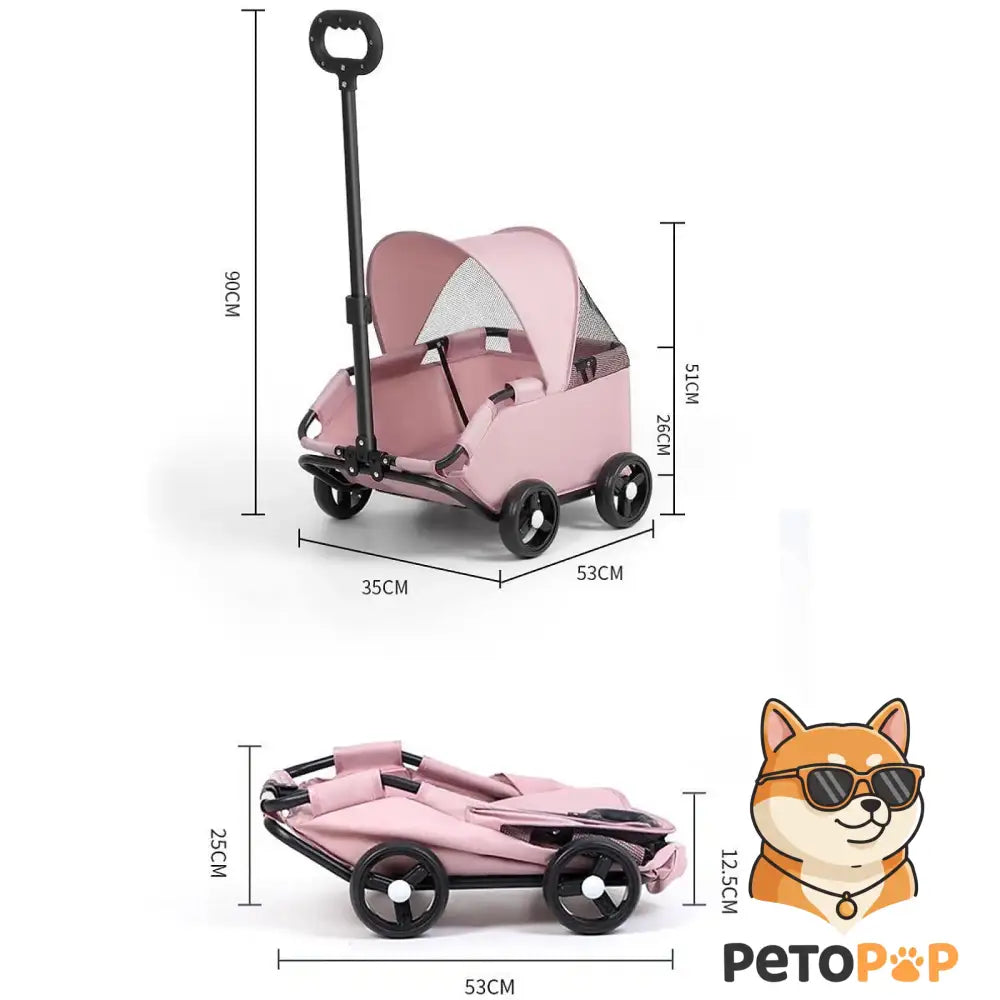 4輪ペットストローラー｜小型・中型犬猫用キャリーカート サンカバー付き｜Petopop