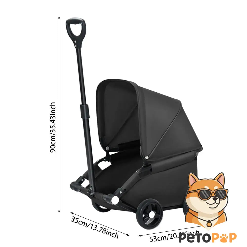 4輪ペットストローラー｜小型・中型犬猫用キャリーカート サンカバー付き｜Petopop ブラック B
