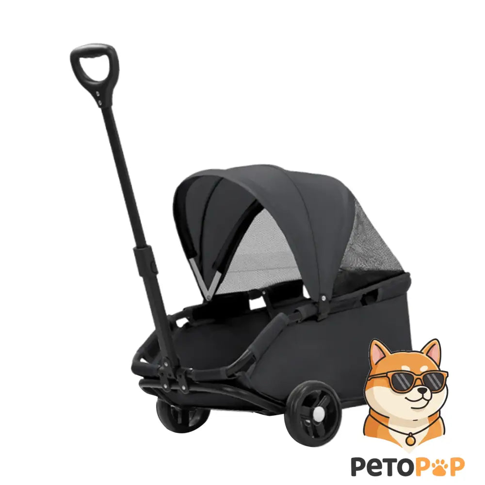 4輪ペットストローラー｜小型・中型犬猫用キャリーカート サンカバー付き｜Petopop ブラック C
