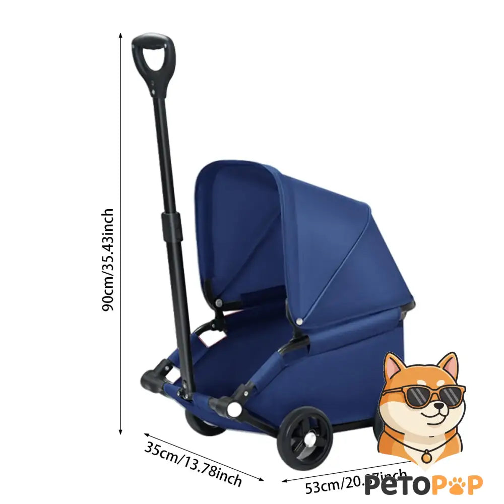 4輪ペットストローラー｜小型・中型犬猫用キャリーカート サンカバー付き｜Petopop ブルー B
