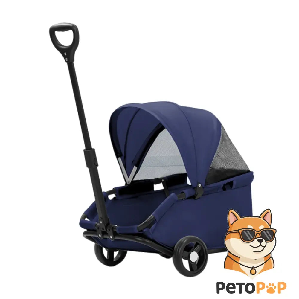 4輪ペットストローラー｜小型・中型犬猫用キャリーカート サンカバー付き｜Petopop ブルー C