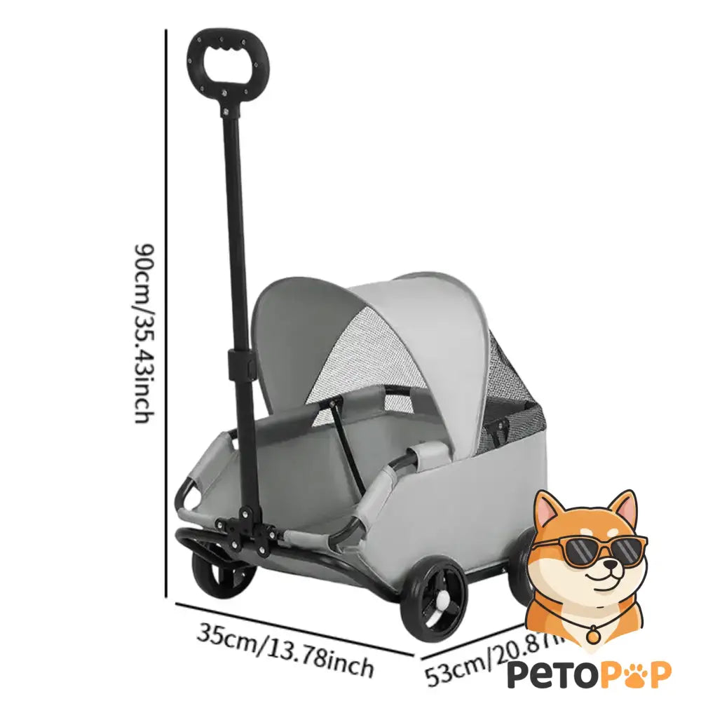 4輪ペットストローラー｜小型・中型犬猫用キャリーカート サンカバー付き｜Petopop グレー