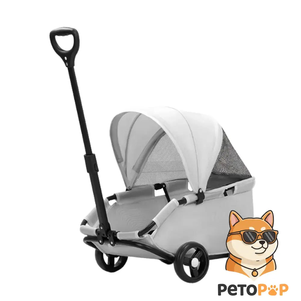4輪ペットストローラー｜小型・中型犬猫用キャリーカート サンカバー付き｜Petopop グレー C