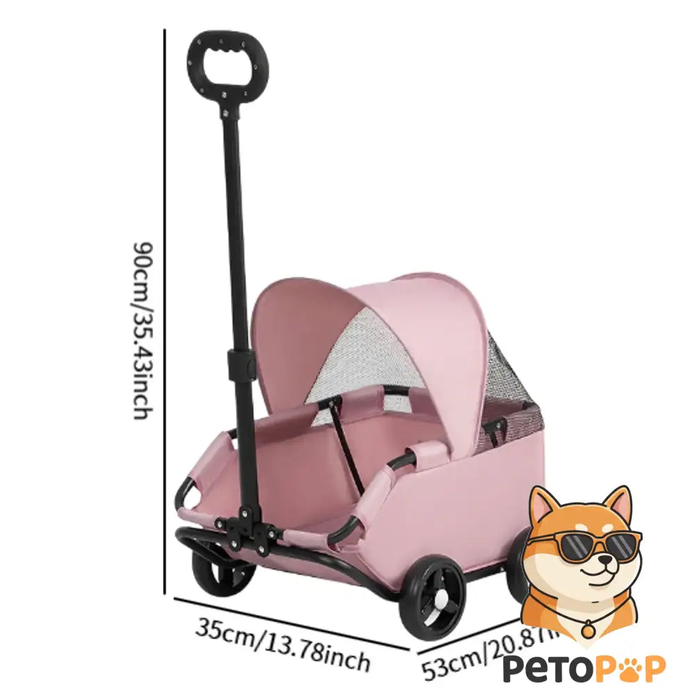 4輪ペットストローラー｜小型・中型犬猫用キャリーカート サンカバー付き｜Petopop ピンク