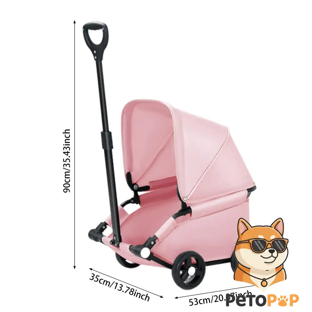 4輪ペットストローラー｜小型・中型犬猫用キャリーカート サンカバー付き｜Petopop ピンク B