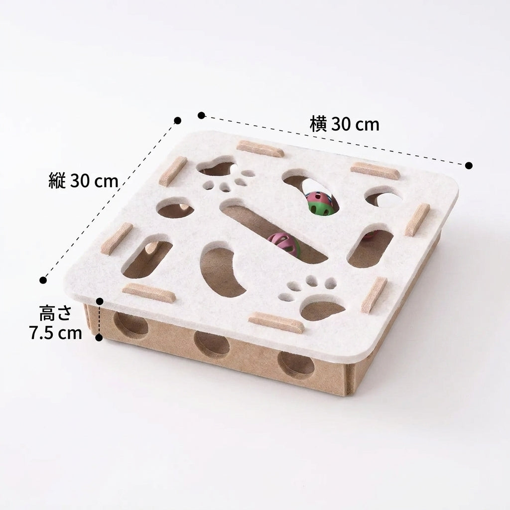 PetoPop キャット・パズルBOX｜知育・運動不足解消・狩猟本能を刺激するフェルト製パズル玩具（ボール付き）