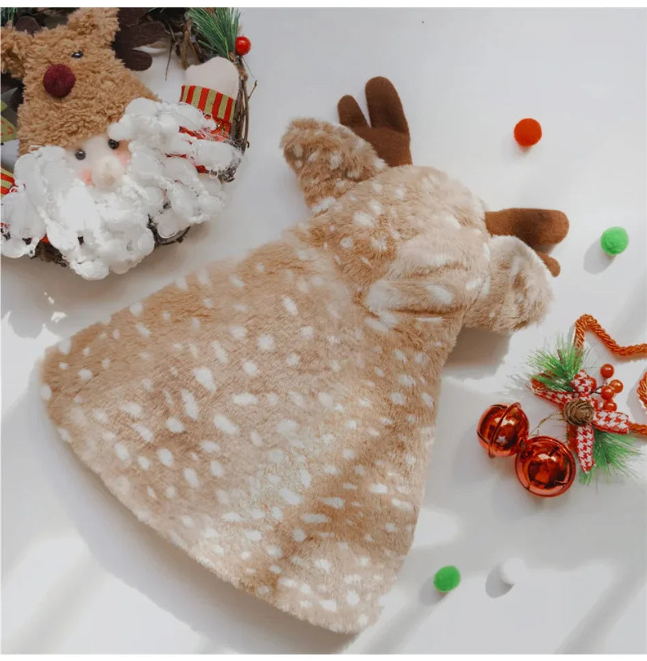 トナカイ変身マント (もこもこ＆ツノ付き) | 犬猫用・クリスマスコスチューム | PetoPop