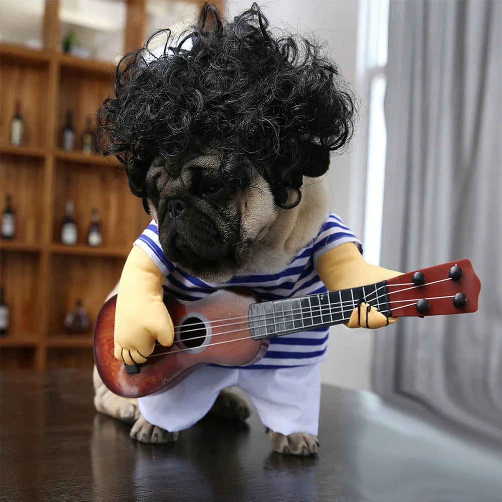 犬用ギター演奏コスチューム｜面白コスプレ衣装・パーティー仮装｜小型犬向けクリスマス・誕生日ギフト｜Petopop