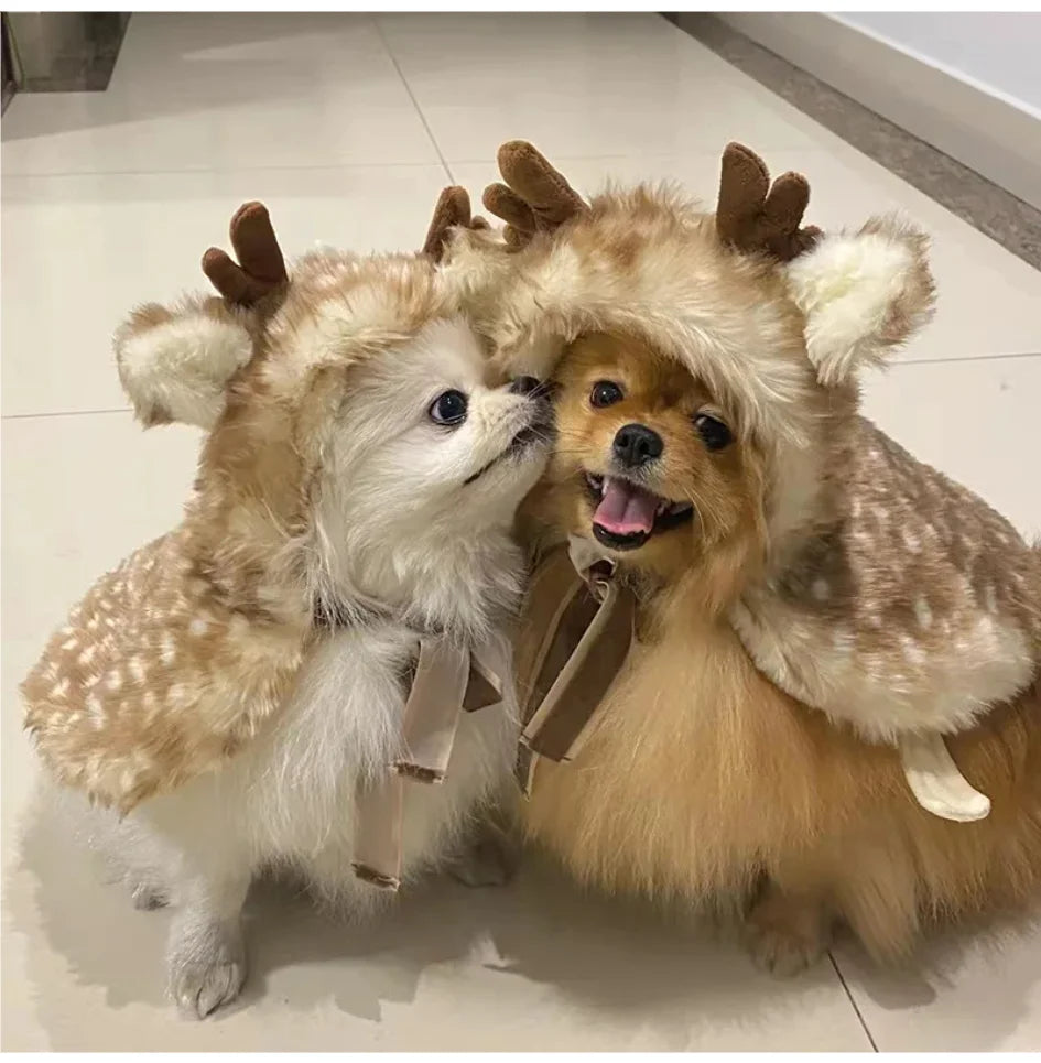 トナカイ変身マント (もこもこ＆ツノ付き) | 犬猫用・クリスマスコスチューム | PetoPop