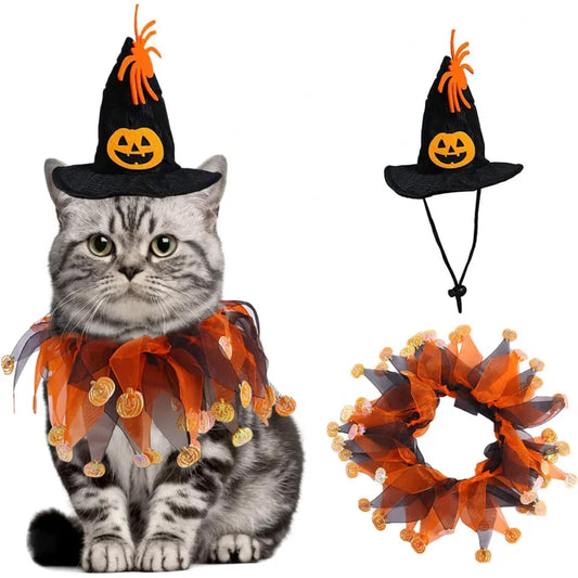 ハロウィンかぼちゃペットコスチュームセット｜犬猫用ハット＆カラー調整可能｜Petopop