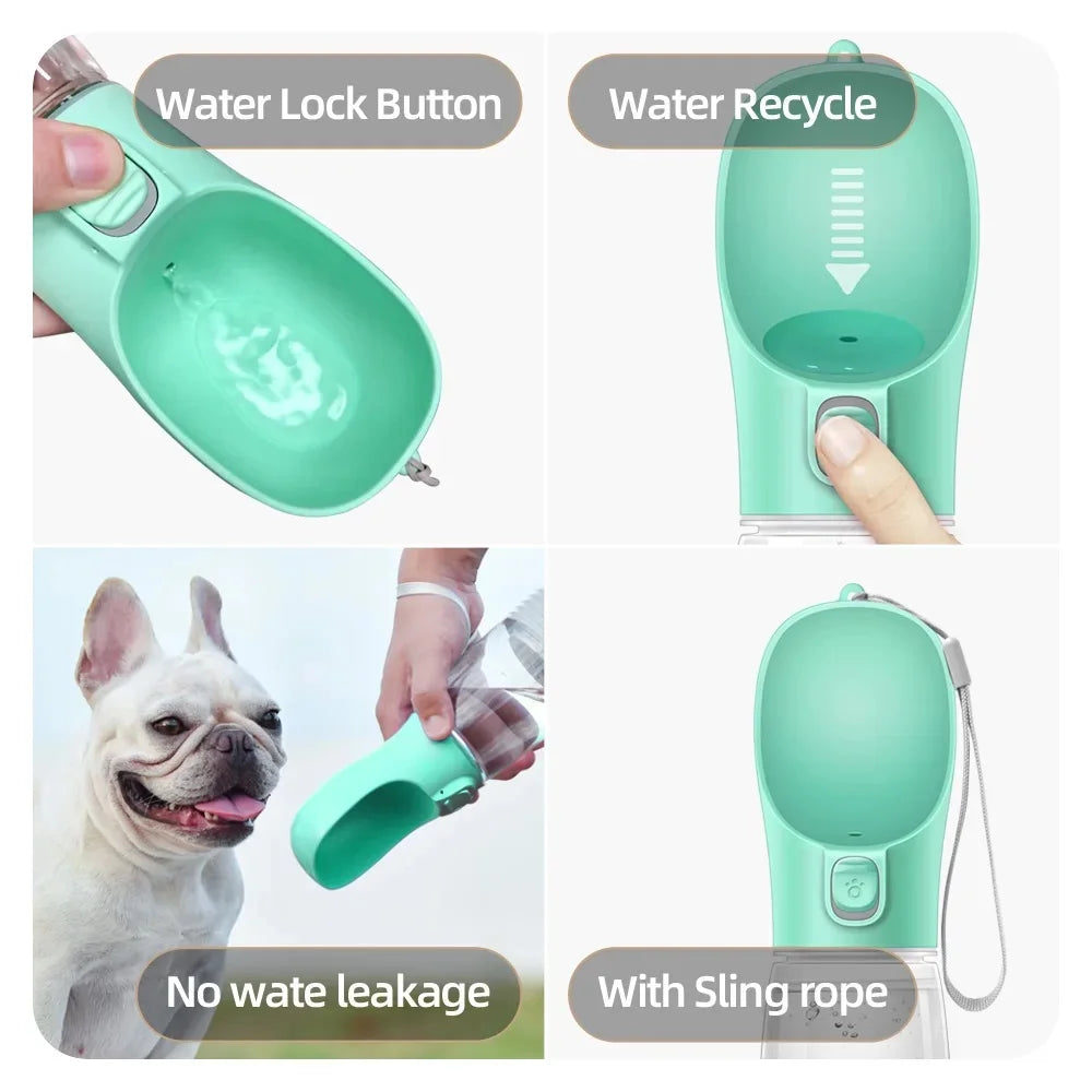 PetoPop 携帯用ペット給水ボトル｜ワンタッチ片手操作・密閉漏れ防止・ストラップ付き お散歩ウォーターボトル