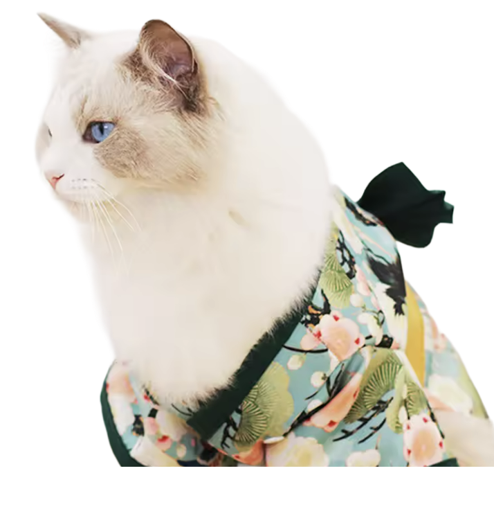 【PetoPop】華やか和柄・本格ペット用着物｜鶴と桜の伝統模様・お正月・お祝い事・晴れ着