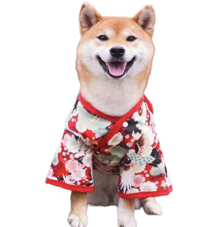 【PetoPop】華やか和柄・本格ペット用着物｜鶴と桜の伝統模様・お正月・お祝い事・晴れ着