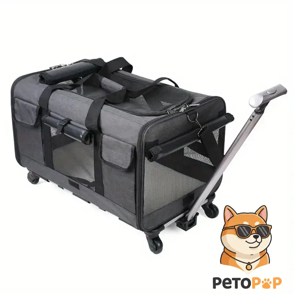 大型ペット用キャリートロリーケース｜折りたたみ式・取り外し可能・犬猫兼用トラベルバッグ ブラック