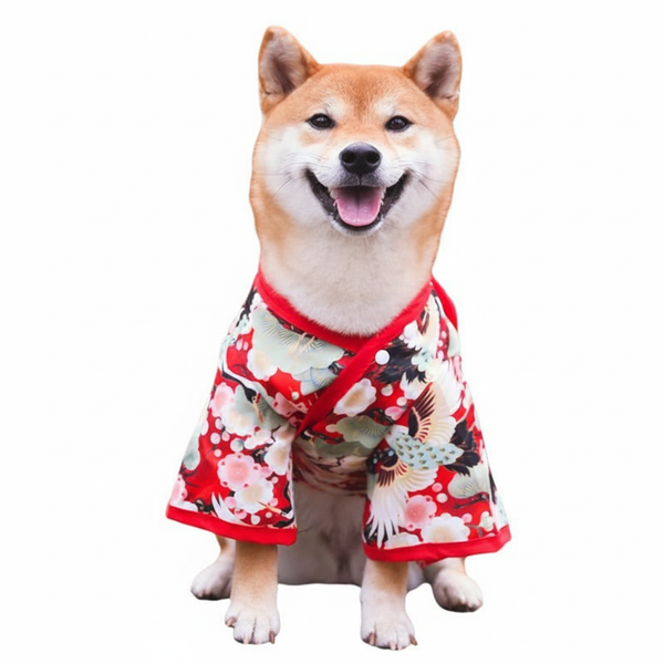 【PetoPop】華やか和柄・本格ペット用着物｜鶴と桜の伝統模様・お正月・お祝い事・晴れ着