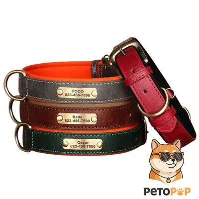 名入れ本革犬用首輪｜刻印IDタグ付き｜ソフトパッド＆サイズ調整可能｜Petopop