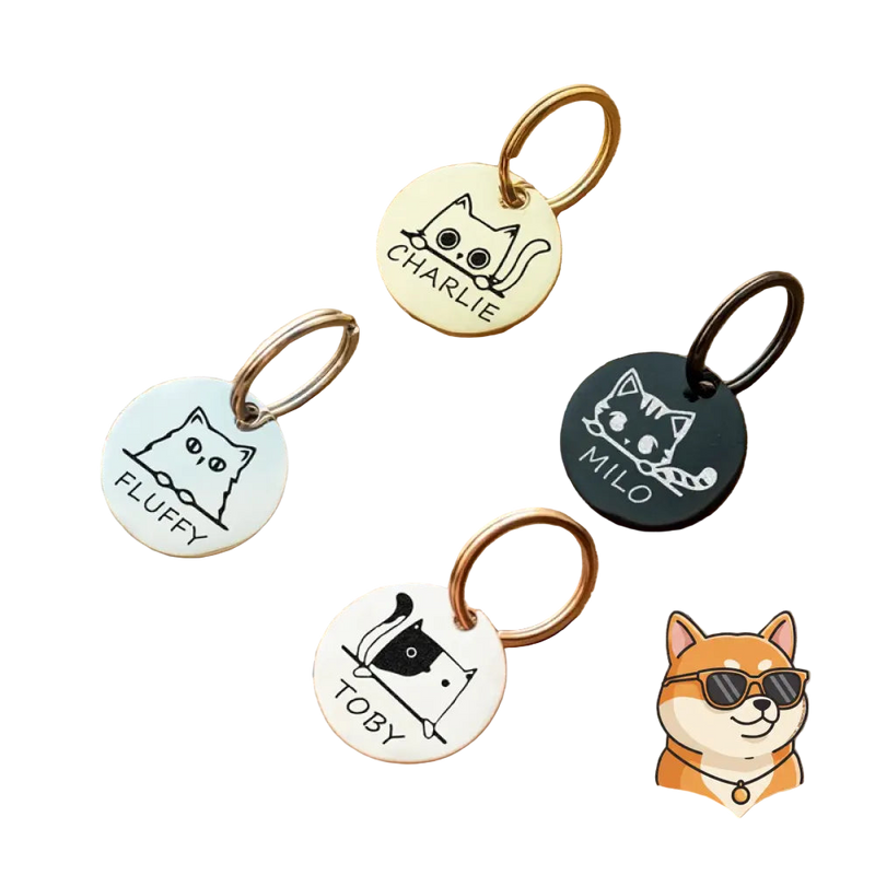 Petopopの猫用顔入り名入れペットIDタグ、首輪アクセサリーと迷子防止刻印、犬猫兼用。